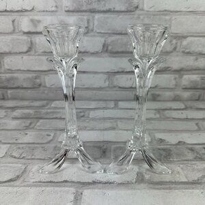 Cristal D'arques Lead Crystal Candle Stick Holders Footed 8.5" France Set of 2